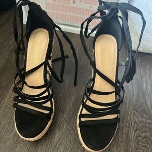 Shoe Dazzle Black Espadrille Wedges